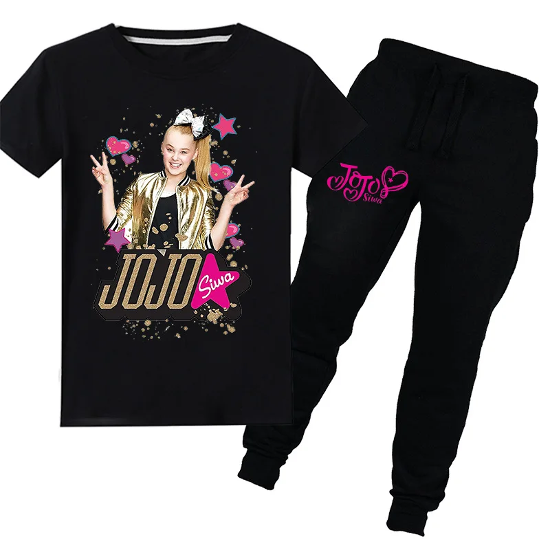 Хлопковый свитер с длинными рукавами и капюшоном JOJO SIWA, туника, брюки, Модный Спортивный Повседневный костюм на весну и осень, От 4 до 15 лет - Цвет: PT1246black