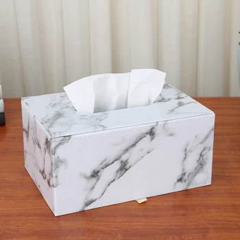 

New personalized Nordic luxury marble texture leather removable tissue box hotel restaurant practical tissue box home decoration