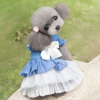 

Pet Dog dress Denim skirt White gauze skirt pet Cat and dog clothes skirt fashion clothes for pets Supplies