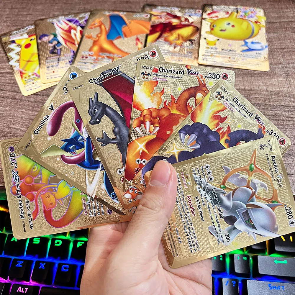 Cartas Español Spanish Metal Cards Vmax Charizard Pikachu Gold