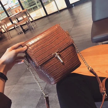 

2 Straps Women Alligator Shoulder Messenger Bag Vintage Crossbody Luxury Design Ladies Chain Bags PU Leather Bucket Handbag