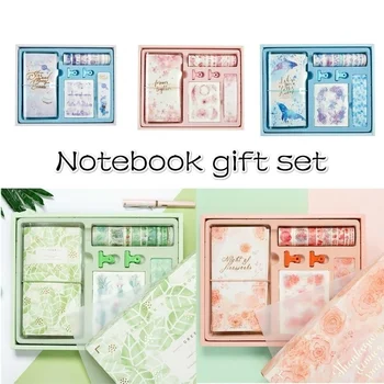 

Journal Traveler Notebook Handbook Gift Set Personal Diary Planner DIY with Washi Tape Paper Clips Sticker Gift Box