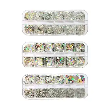 

12 Grids/Box Nail Art Glitter Color Sequins Flakes Holographics Nail Decoration Jewelry Glitter Sequins Long Strip Box