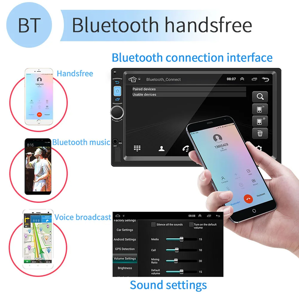 Podofo Android автомобильное радио 2 din wifi gps навигация 7 ''HD Радио авторадио MP5 плеер Bluetooth мультимедийный плеер аудио