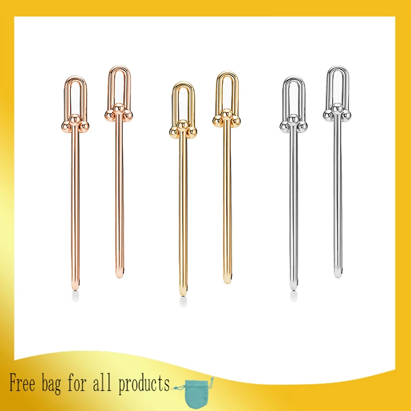 

1: 1 Original Model S925 Sterling Silver Earrings For Women Fashion U-shape Long Earrings Ladies LOGO Jewelry Birthday Gift