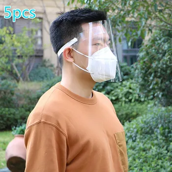 

5pcs Clear Safety Face Shield Screen Mask Full Face Protect Anti Droplet Dust-proof Protect Safety Shield Tool Covering Mask