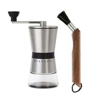

1Pcs Cleaning Brush Coffee Grinder Brush with Lanyard Storage Bag & 1Pcs Manual Coffee Grinder 304 Stainless Steel
