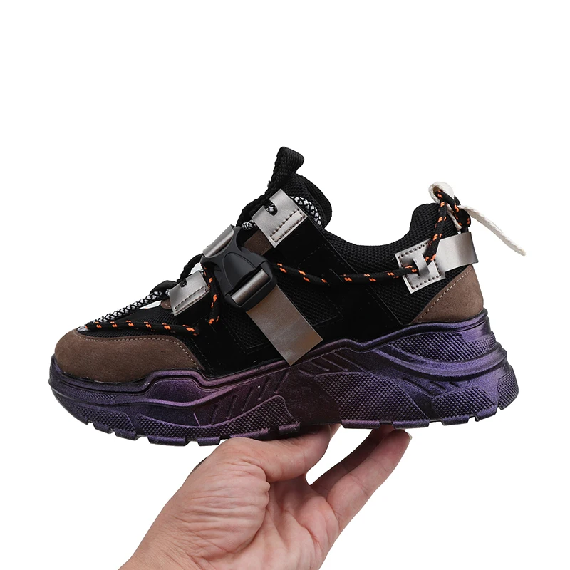 Brown Модные женские кроссовки; цвет желтый, фиолетовый; Basket femme; Новинка года; винтажные массивные кроссовки; женская обувь; Цвет зеленый, красный; кроссовки для папы на платформе - Цвет: Brown