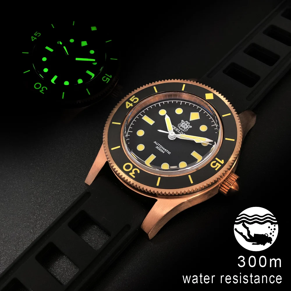 

STEELDIVE Limited Edition 41mm Tin Bronze Dive Watch 300m C3 Super Luminous Germany CuSn8 Bronze Mechanical Wrist Watch For Men