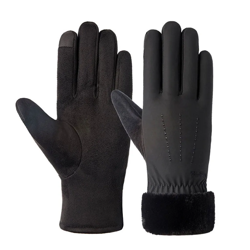 Перчатки женские зимние ветрозащитные Наручные Теплые Перчатки женские элегантные однотонные варежки уличные лыжные Вечерние перчатки для вождения Guantes Invierno - Цвет: Black