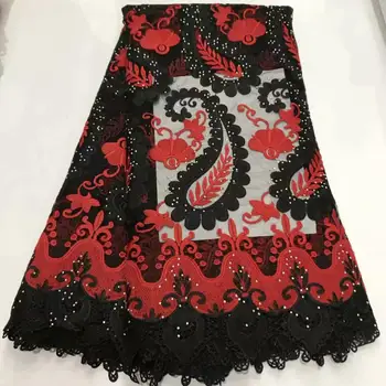 

Red/Black African French Tulle Net Lace Fabric with lots of Stones Fashion Nigerian Wedding African Lace Fabrics For Dress LL138