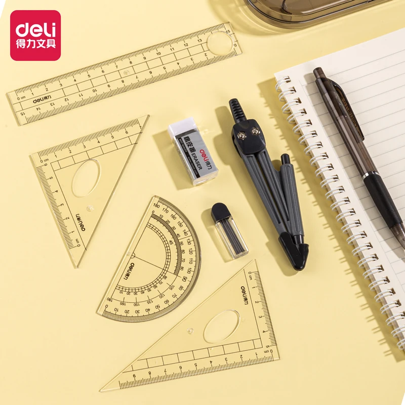 DELI Drafting Set 8 PCS Drawing Tools Straight Rulers Protractor Compass Mathmatic Geomentry Set