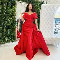 SoDigne Red Satin Evening Dresses Off The Shoulder Mermaid Formal Party Dress Detachable Tail Prom Gowns Women