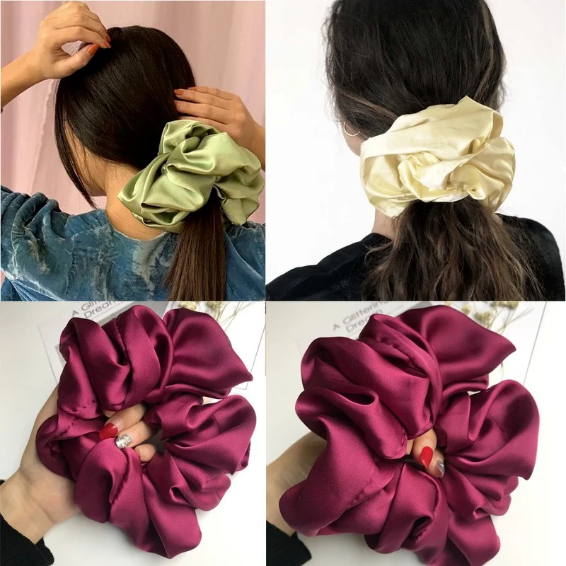 Luxurious Oversized Satin Scrunchies - Elegant Hair Accessories Collection