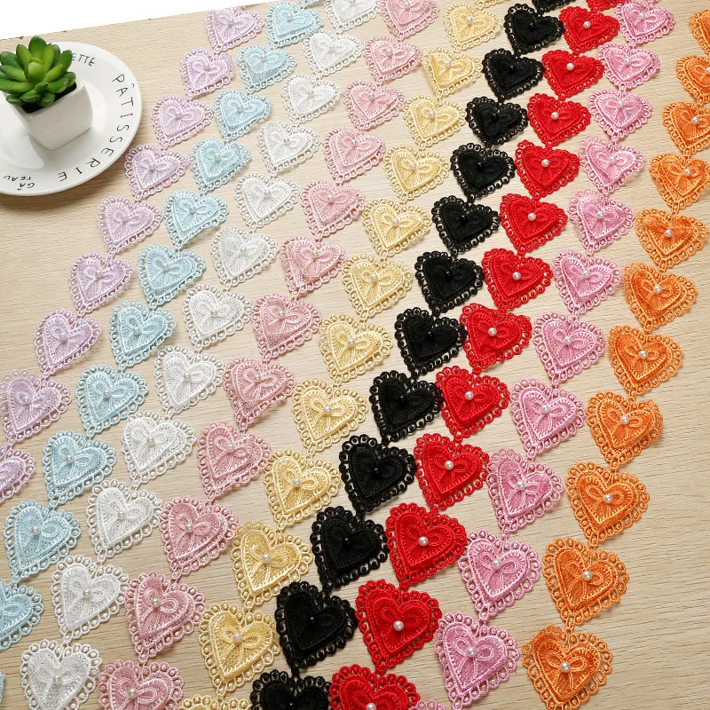 

20Yards Heart Pearls 5cm Width Embroidered Lace Trim Patch Ribbon Fabric Sewing Craft Patchwork Handmade For Costume Decoration