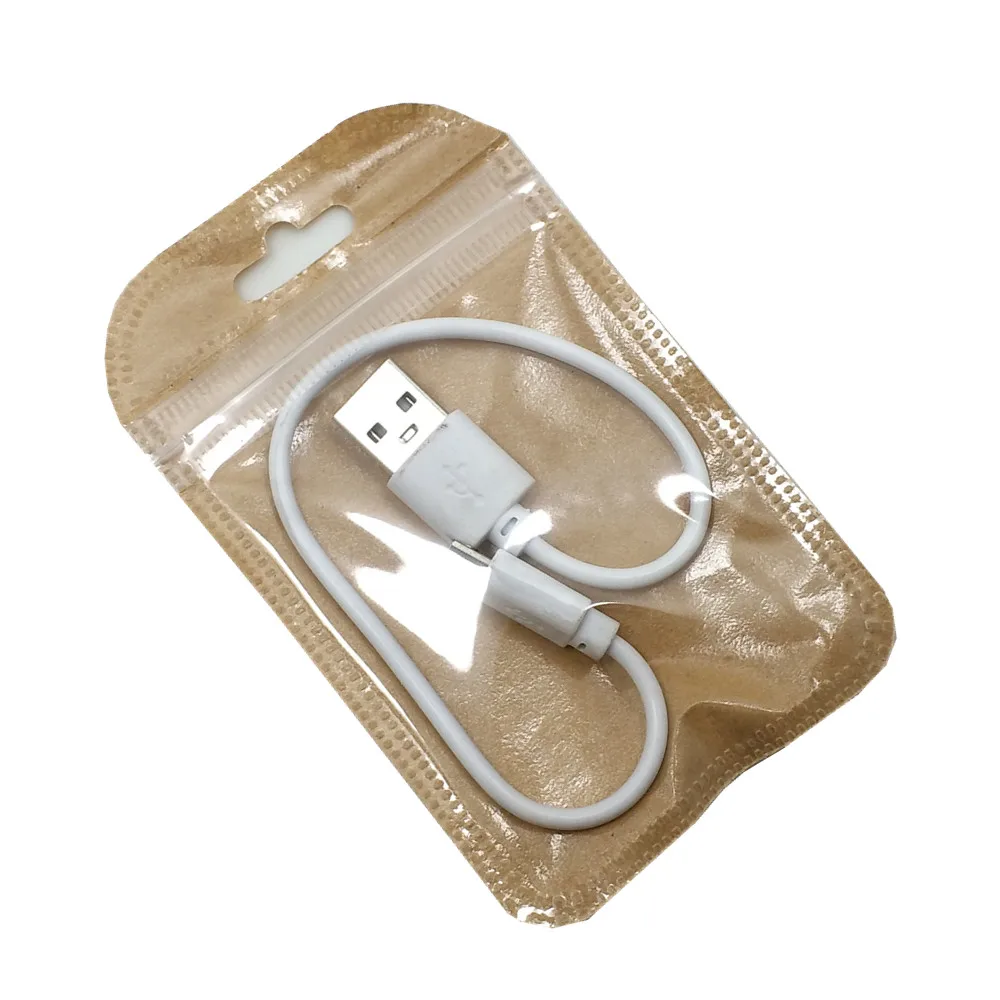 

1500Pcs Plastic Kraft Paper Ziplock Package Bag with Hang Hole Reclosable Crafts Snack Storage Pouches Data Line Packaging Bags