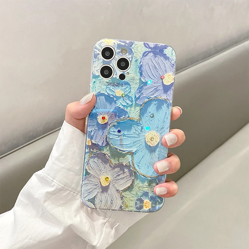 Luxury Fashion Retro Flowers Laser Phone Case For iPhone 13 Pro MAX 12 Mini 11 X XS XR 7 8 Plus SE2020 Soft TPU Shockproof Cover