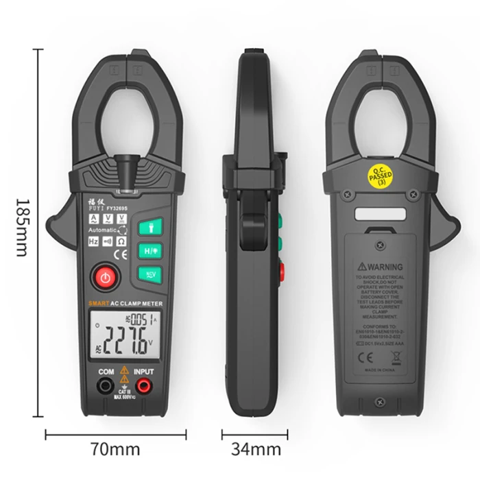 Цифровой мультиметр FY3269S 6000 отсчетов токовый зажим Вольтметр Амперметр автоматический Ампер клещи 600A AC/DC тестеры напряжения FKU66