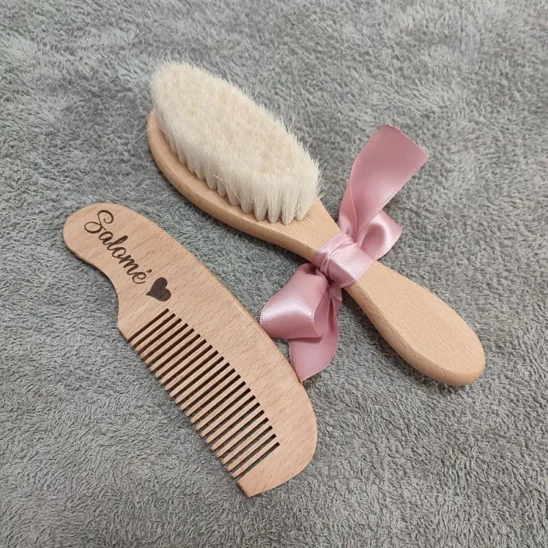 Baby Hair Brush and Comb Natural Wood Manually Polished Eco Friendly Kids Massage Brush Baby Shower Gift