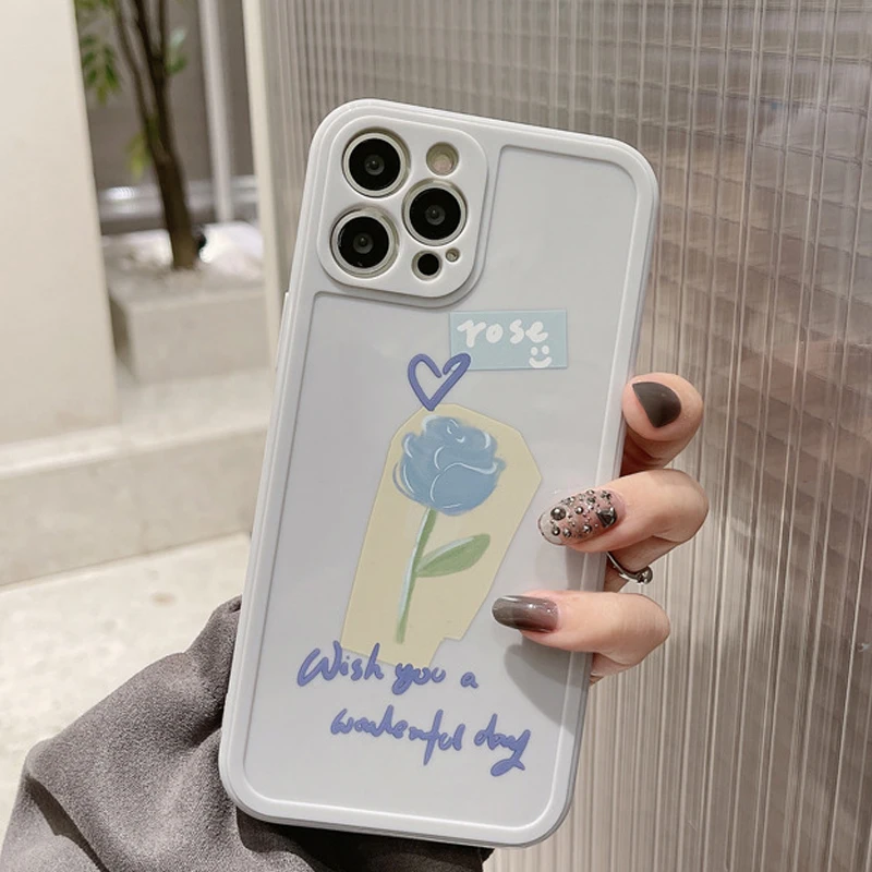 Ins Blue Rose flower jane love soft silicone phone case for iphone x xr xs max 8 7 plus 12 11 pro mini clear cover conque | Мобильные