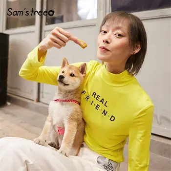 

SAM'S TREE Multicolor Solid Letter Print Minimalist Women T Shirts 2020 Spring Pure Long Sleeve Casual Ladies Daily Basic Tops
