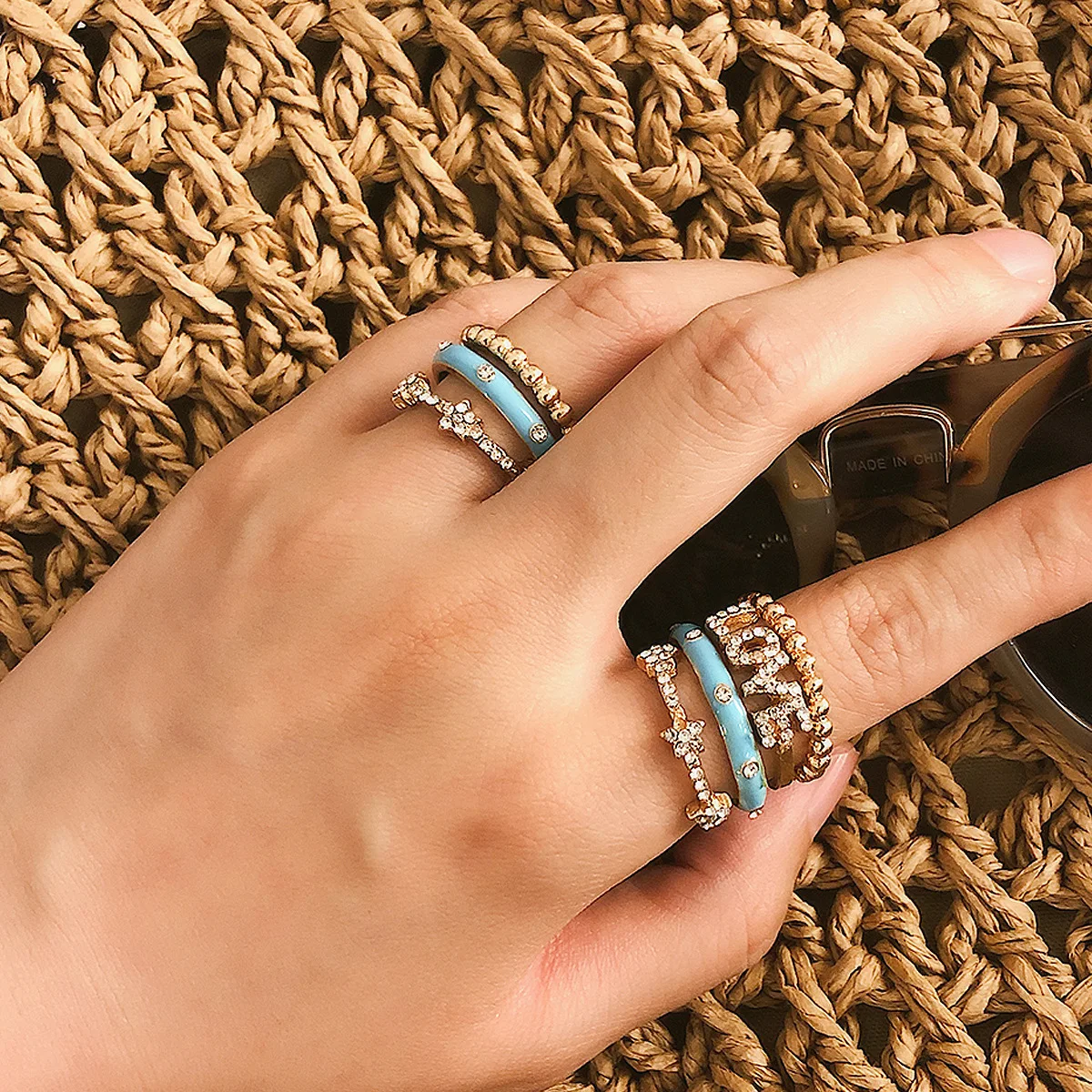 

7 pcs Ring Set Bohemia Vintage Crystal Geometric LOVE Ring Set for women Finger Midi Ring Jewelry 2019