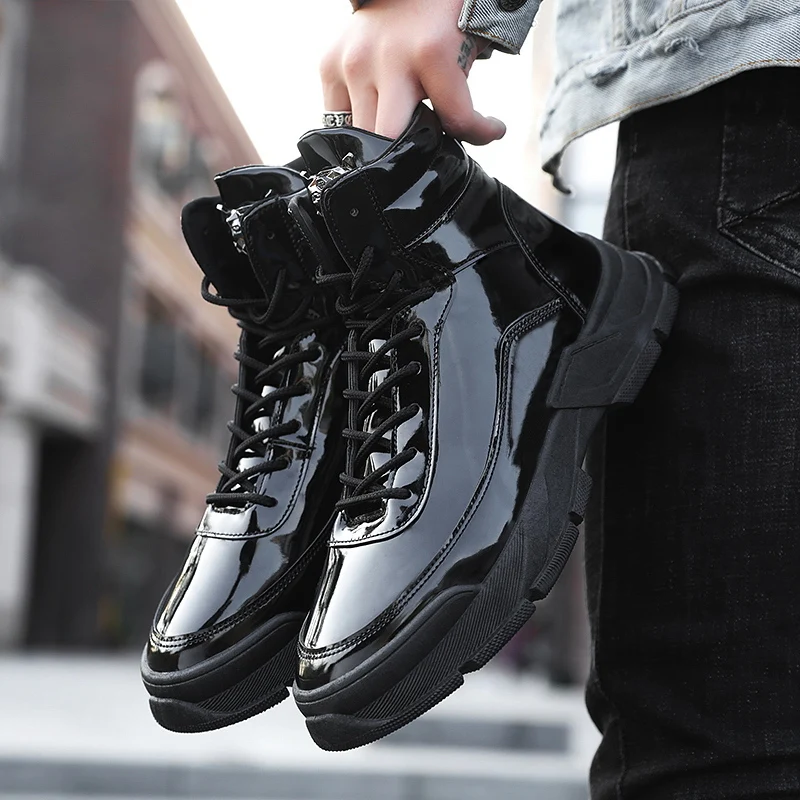 

bota masculina 2020 Ankle Boots botas hombre cuero round toe lace-up buty zimowe meskie platform Popular design Waterproof