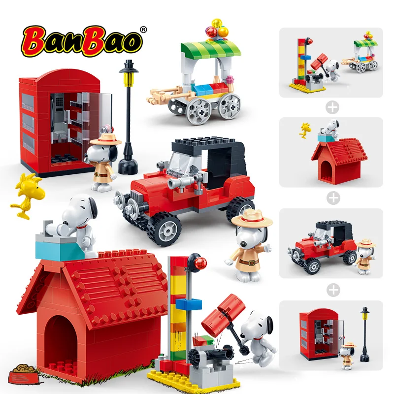 BanBao Горячие IP Snoopy арахис дом техника город Playmobil Juguetes пластиковые строительные блоки, игрушки развивающие модели DIY Кирпичи