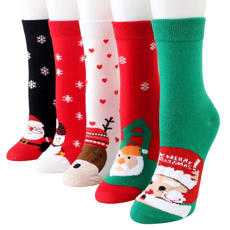 Женские осенне-зимние новогодние толстые носки с изображением снежного лося и Санта-Клауса длинные хлопковые носки
