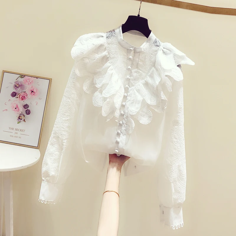 

Flounced Blouse Women New Petal Flower Blouse Girls Ladies White Blouses Blusas Blusas Mujer De Moda 2020 Lady's Top