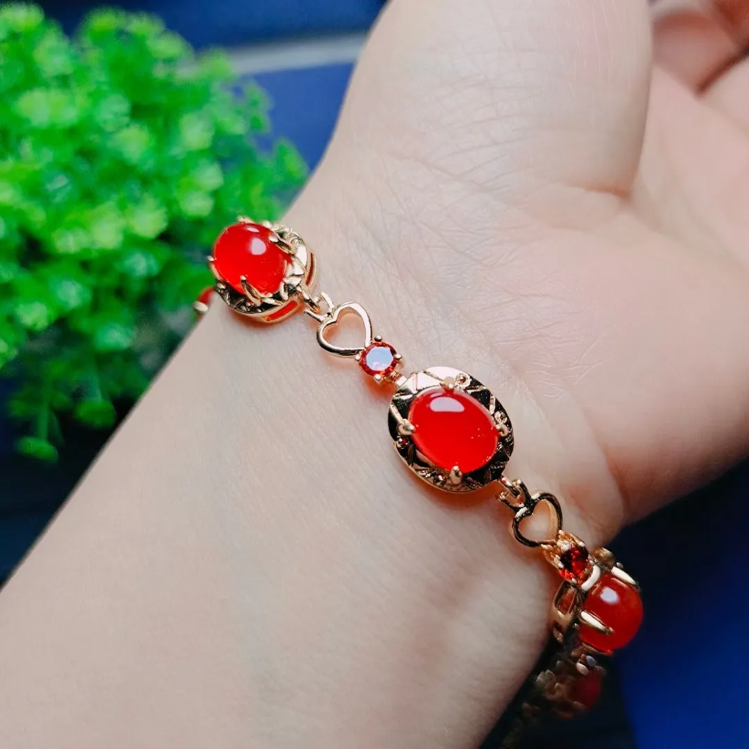 Genuine Natural Red Jade And Silver Bracelet Women Fine Jewelry Bangle