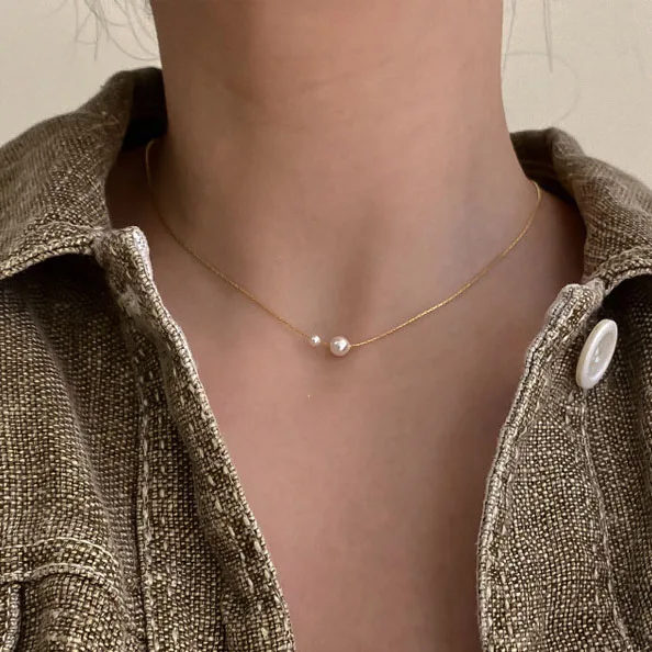 Mini Pearl Pendant Gold Chain Necklaces 