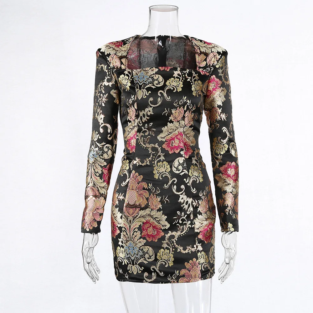 ArtSu/винтажное мини-платье с цветочной вышивкой; черное зимнее облегающее платье с длинным рукавом; вечерние платья для ночного клуба; Vestido ASDR60573
