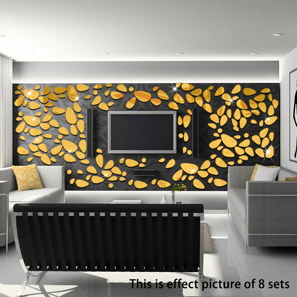 KAKUDER 3D Stereo Mirror Wall Sticker Oval Cobblestone Stickers Removable Creative Elliptical DIY Decal Home Decor | Дом и сад