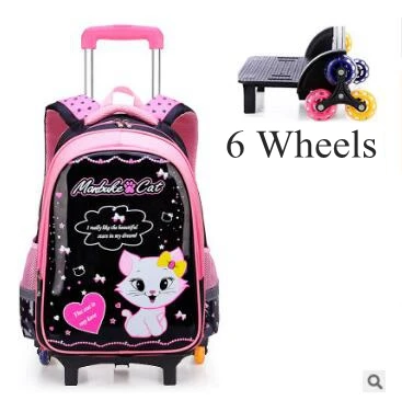 Детский Школьный рюкзак на колесиках, детские школьные рюкзаки на колесиках, сумка для детей, рюкзак с колесиками, сумка для девочек, сумки-тележки для школы - Цвет: 6 wheels