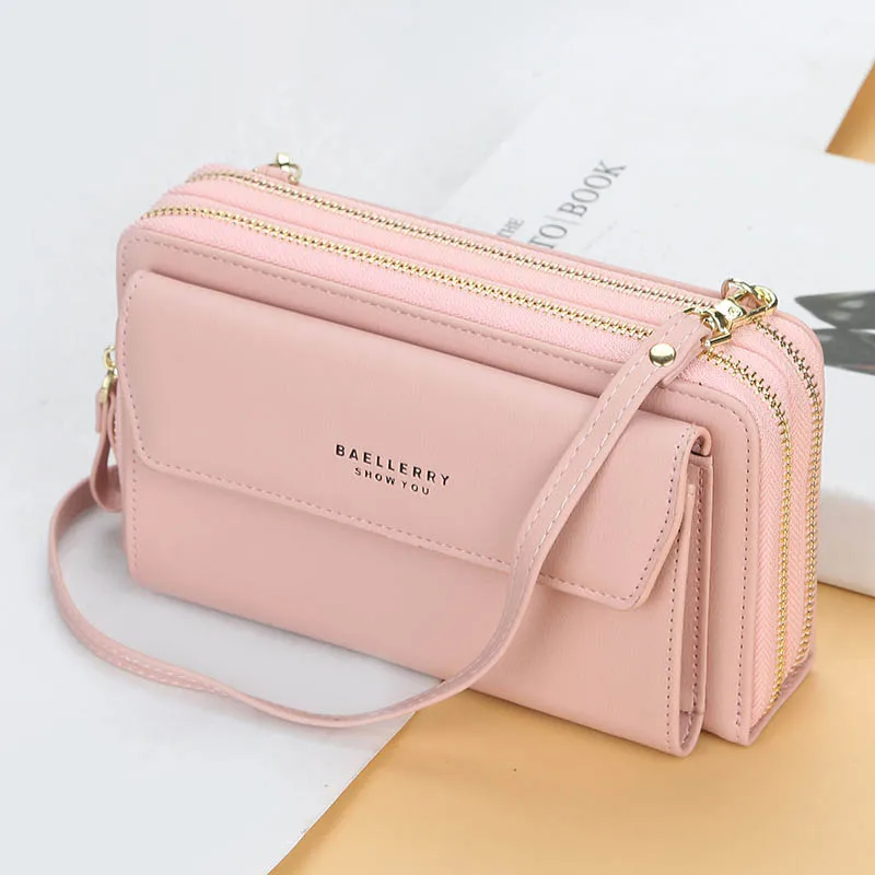 

New ladies long wallet shoulder bag Korean version double zipper diagonal bag wild multi-function ladies wallet handbag purse