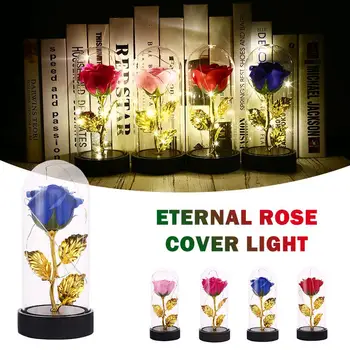 

Beautiful Imitation Gold Foil Rose Glass Cover LED Light Gifts Celebration Eternal Rose Flower Soap Rose Flower Mothers Day