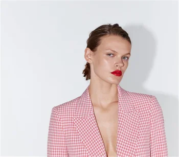 

2019 ZA Women's Small Suit Fashion New Autumn And Winter Grid Suit Jacket Bohemian Lapel Long-sleeved Suit Jacket Party Travel