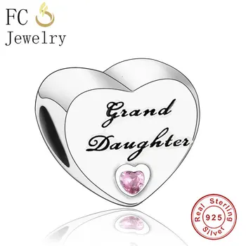 

FC Jewelry Fit Original Brand Charm Bracelet 925 Silver Grand Daughter Love Heart Pink Zircon Bead For Making Winter Berloque