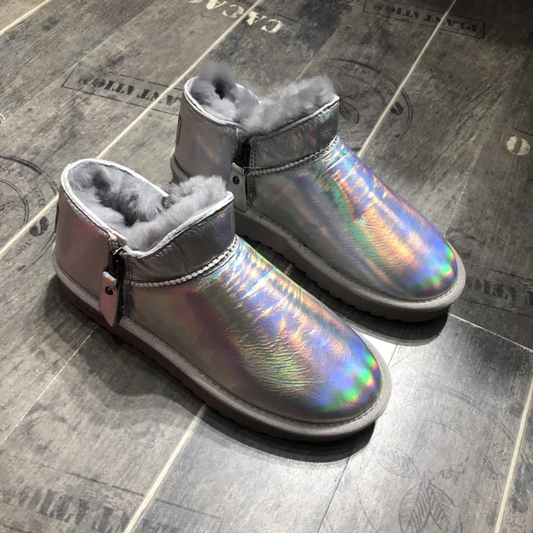 

Genuine Leather Short Low Top Snow Boots 2019 Winter New Style Women's Boots Side Zipper Thick Wool Warm Flat Cotton-padded Shoe