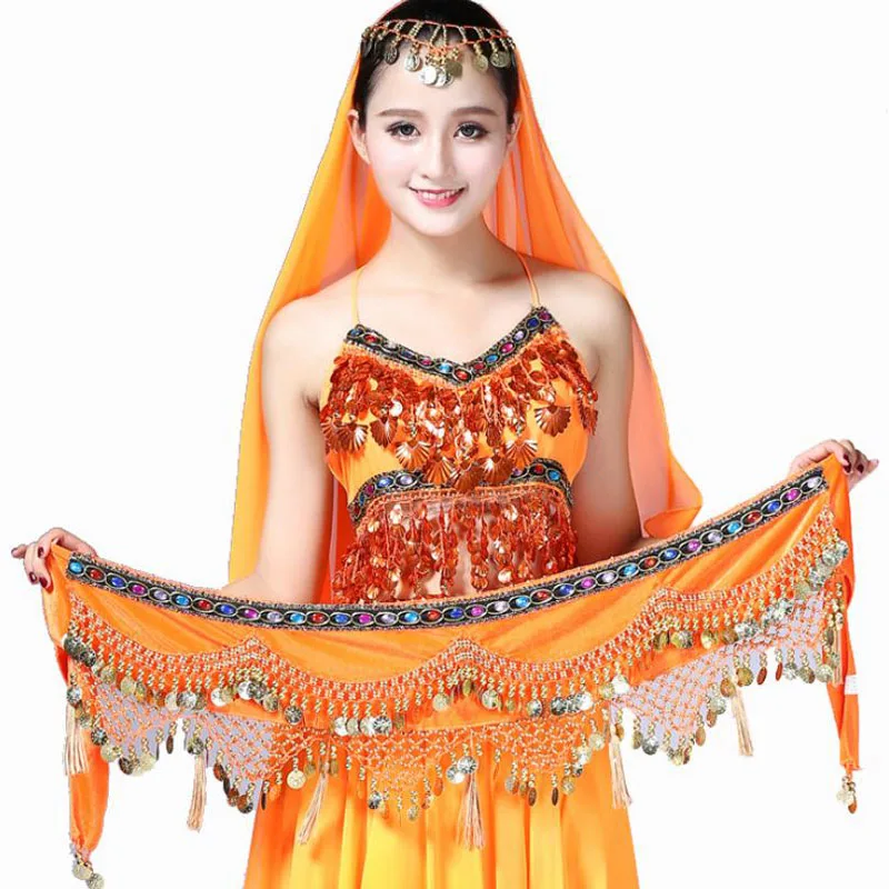 

Belly Dance Waist Chain Tower Tassel Practice Indian Dancing Scarf Golden Coin Accessories Dancing Belt