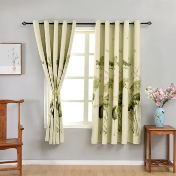 

Chinese Style Beautiful Printed Yellow Short Blackout Curtains for Living Room Bedroom Kitchen Window Drapes