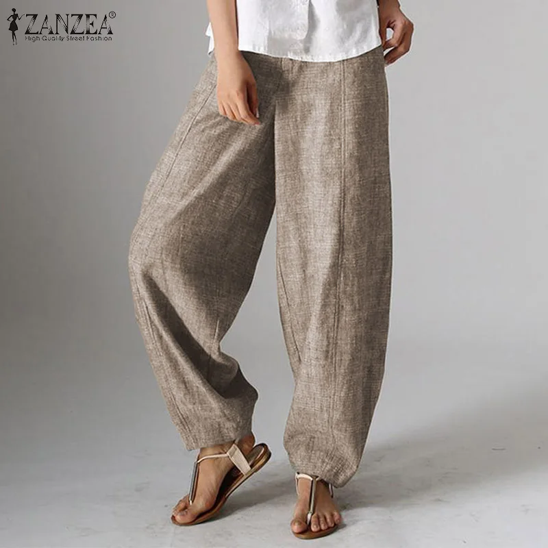 

2019 Autumn Solid Zipper Lantern Pants ZANZEA Elegant Work OL Long Trousers Women Casual Cropped Pantalon Female Pant Palazzo