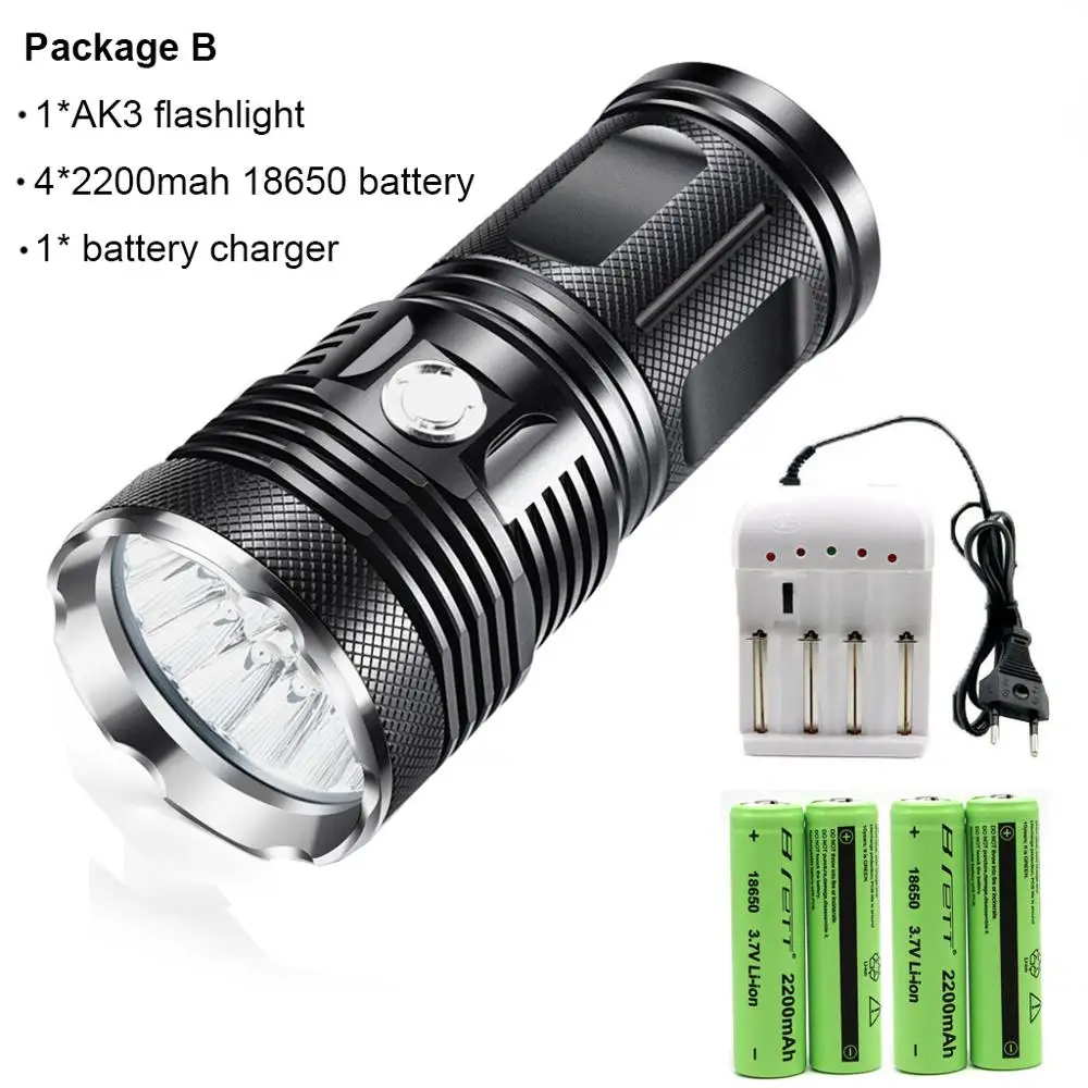 Супер яркий светодиодный фонарик с 3* XHP70 ламповыми бусинами 10000 люменов, тактический светодиодный фонарик для кемпинга - Испускаемый цвет: Package B