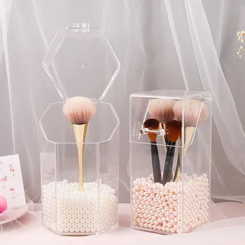 

Transparent Acrylic Cosmetic Makeup Brush Holder Stand Organizer Storage Box Bucket Holder with Cover for Women