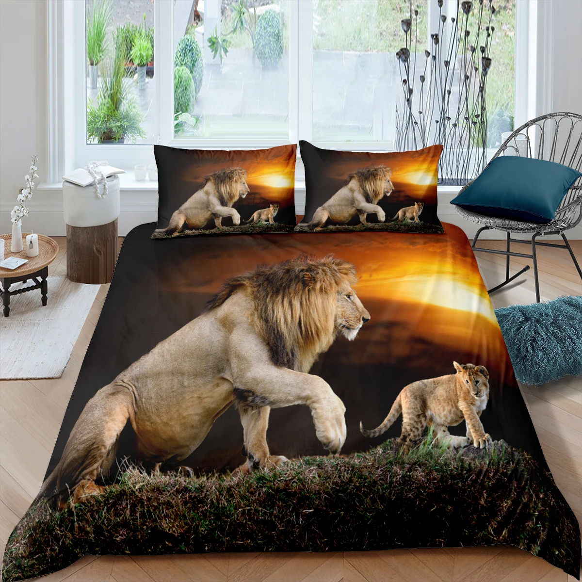 

Home Living Luxury 3D Two Lions Bedding Set Duvet Cover Pillowcase Kids Bedding Set Queen and King EU/US/AU/UK Size
