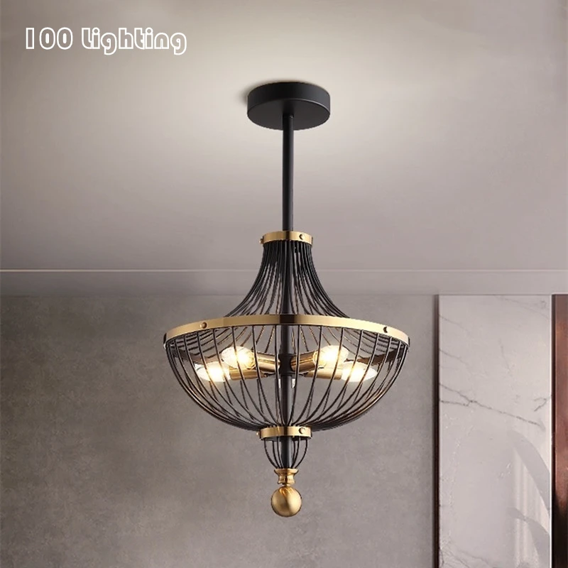 

American Vintage Loft LED Pendant Lights Livingroom Restaurant Bedroom Hanglamp Home Retro Decoration Birdcage E14 Bulb