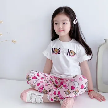 

High Quality Children Baby Girls Clothes Set Summer Toddler Girls Cartoon Bear 2PCS Clothing Sets Kids Infant Clothing Outfits