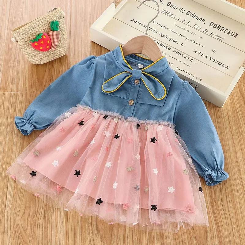 

New Winter Autumn Baby Girl Dress 1 Year Birthday Dress White&pink Lace Cute Bowknot Collar Princess Dresses For Wedding Party