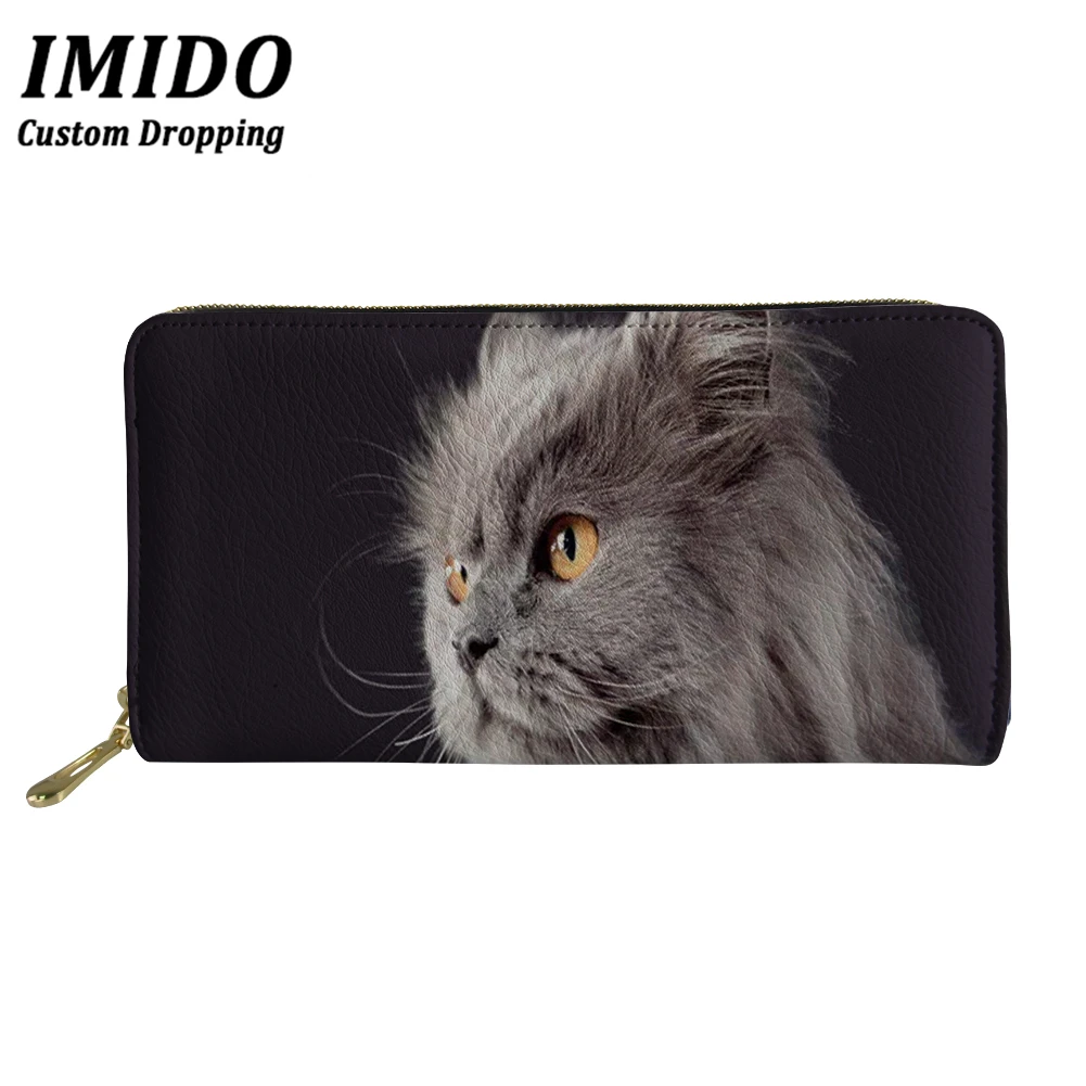IMIDO, женские кошельки, длинные, на молнии, с 3D принтом льва, животные, кожа, женские клатчи, сумки, кошелек с карманом для монет, карт, посылка, Carteras